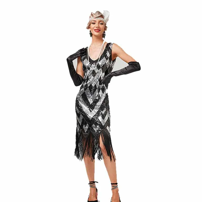 1920s Flapper Dress Roaring 20s Great Gatsby Costume Dress Fringed Embellished Dress