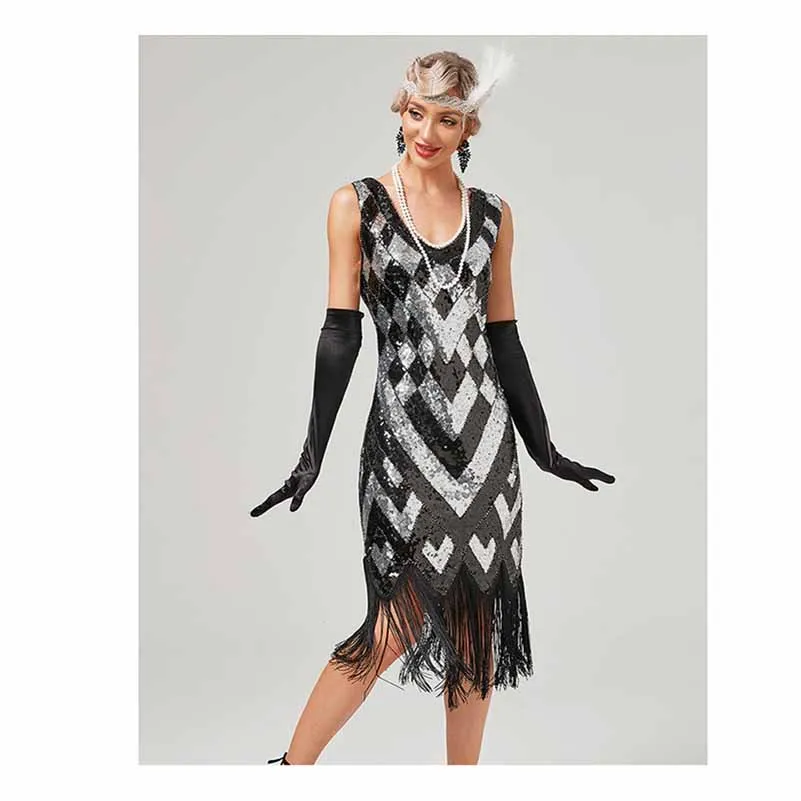 1920s Flapper Dress Roaring 20s Great Gatsby Costume Dress Fringed Embellished Dress