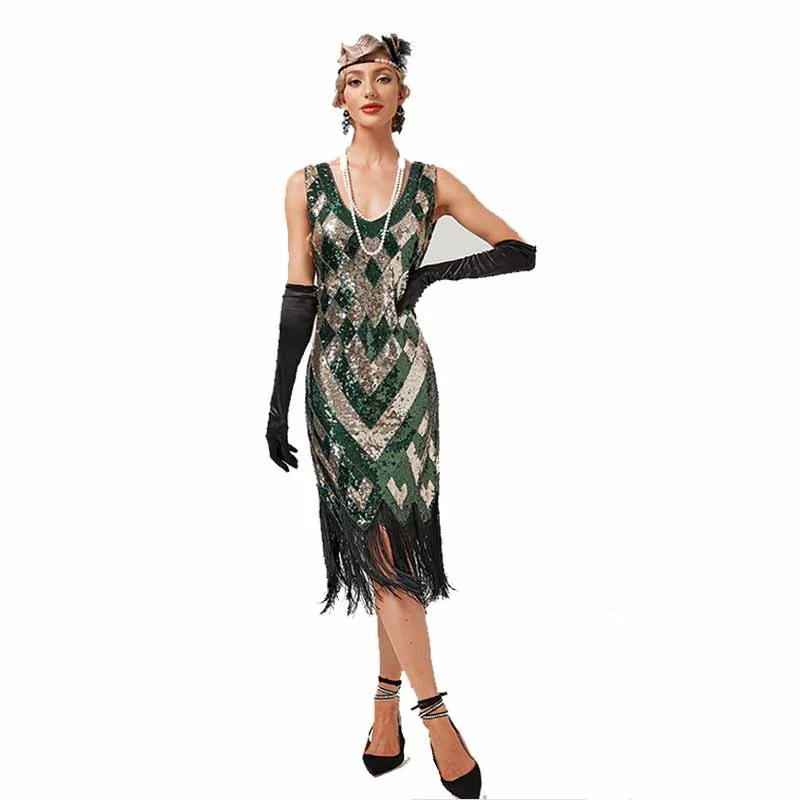 1920s Flapper Dress Roaring 20s Great Gatsby Costume Dress Fringed Embellished Dress