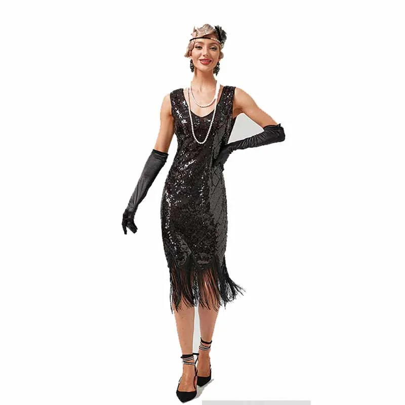 1920s Flapper Dress Roaring 20s Great Gatsby Costume Dress Fringed Embellished Dress