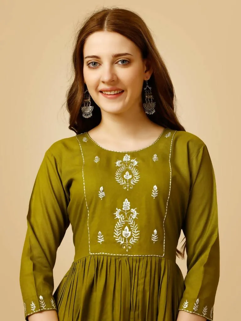 Aastha Fashion Women's Mehendi Viscose Rayon Embroidered Casual Top