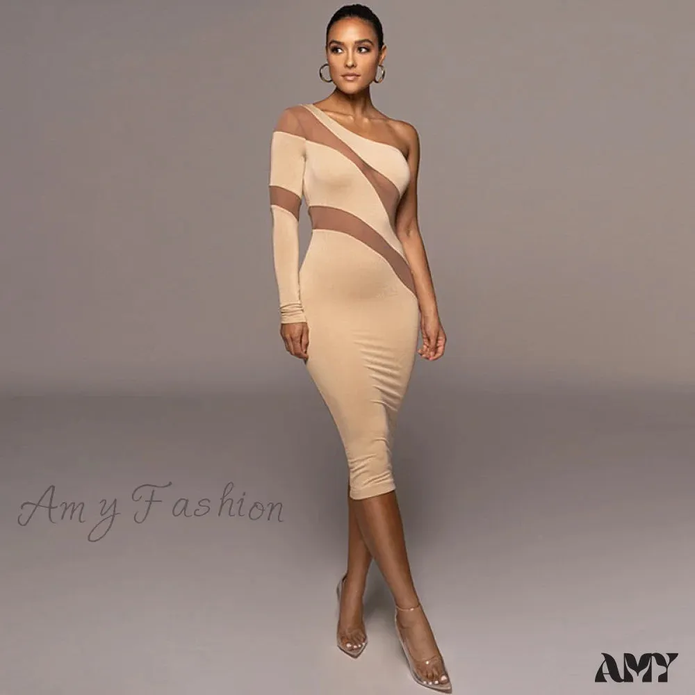 Amy Fashion - Patchwork Sexy Backless Bodycon Midi Dresses