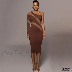 Amy Fashion - Patchwork Sexy Backless Bodycon Midi Dresses