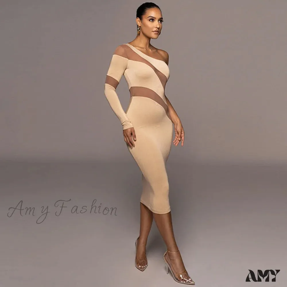 Amy Fashion - Patchwork Sexy Backless Bodycon Midi Dresses