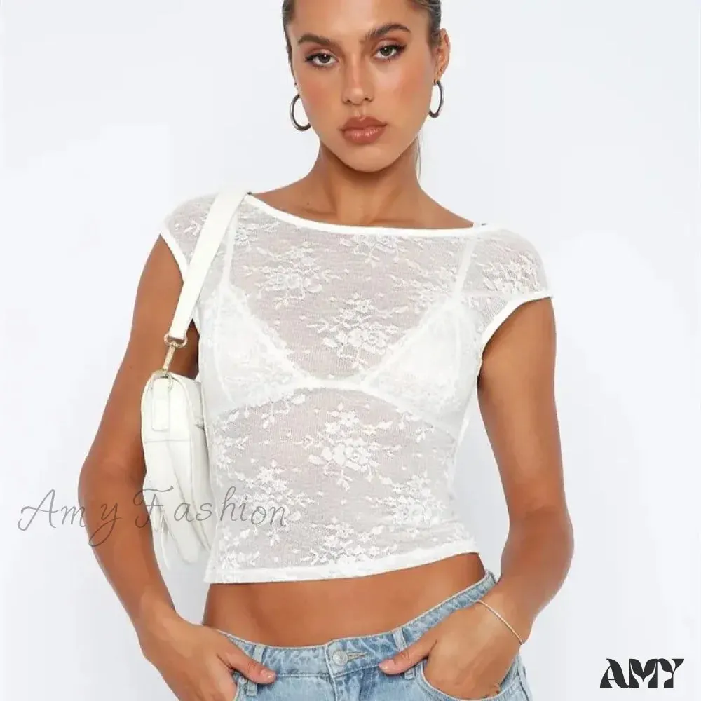 AMY FASHION - Sexy See Through Mesh Backless Bodycon Summer Party Crop Top