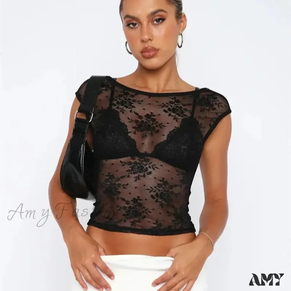 AMY FASHION - Sexy See Through Mesh Backless Bodycon Summer Party Crop Top