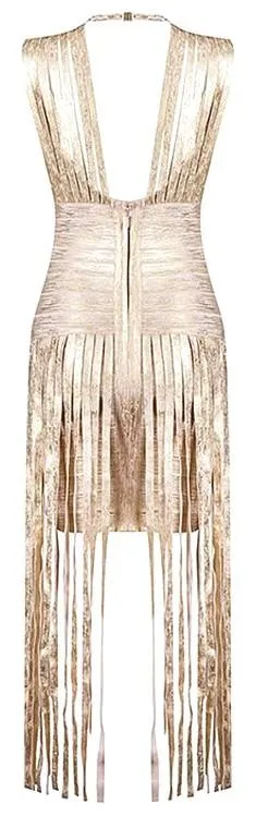 'Anaya' Metallic Fringed Bandage Dress