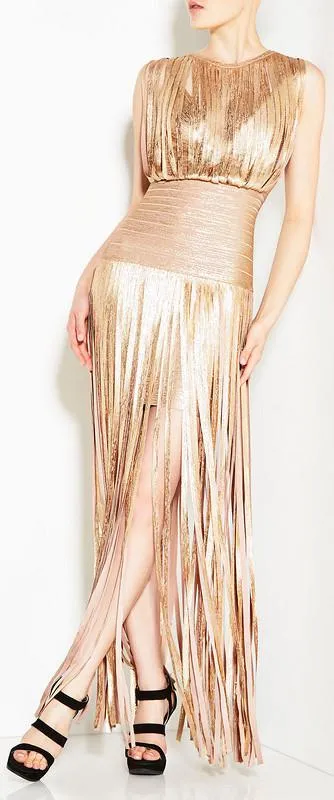 'Anaya' Metallic Fringed Bandage Dress