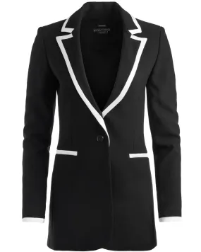 Black and Off White Breann Piped Long Blazer