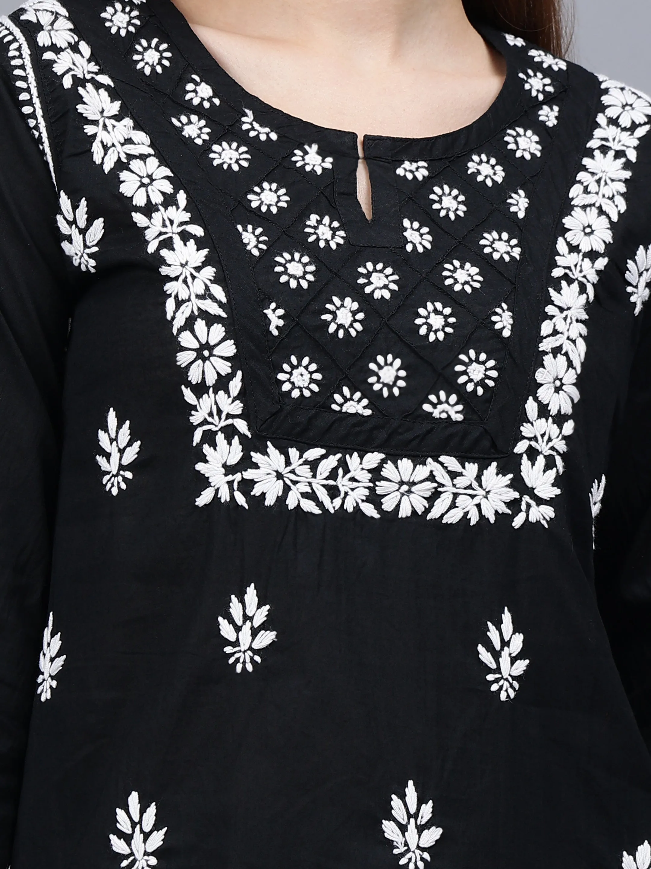 Black Cotton Embroidered Chikankari Tunic