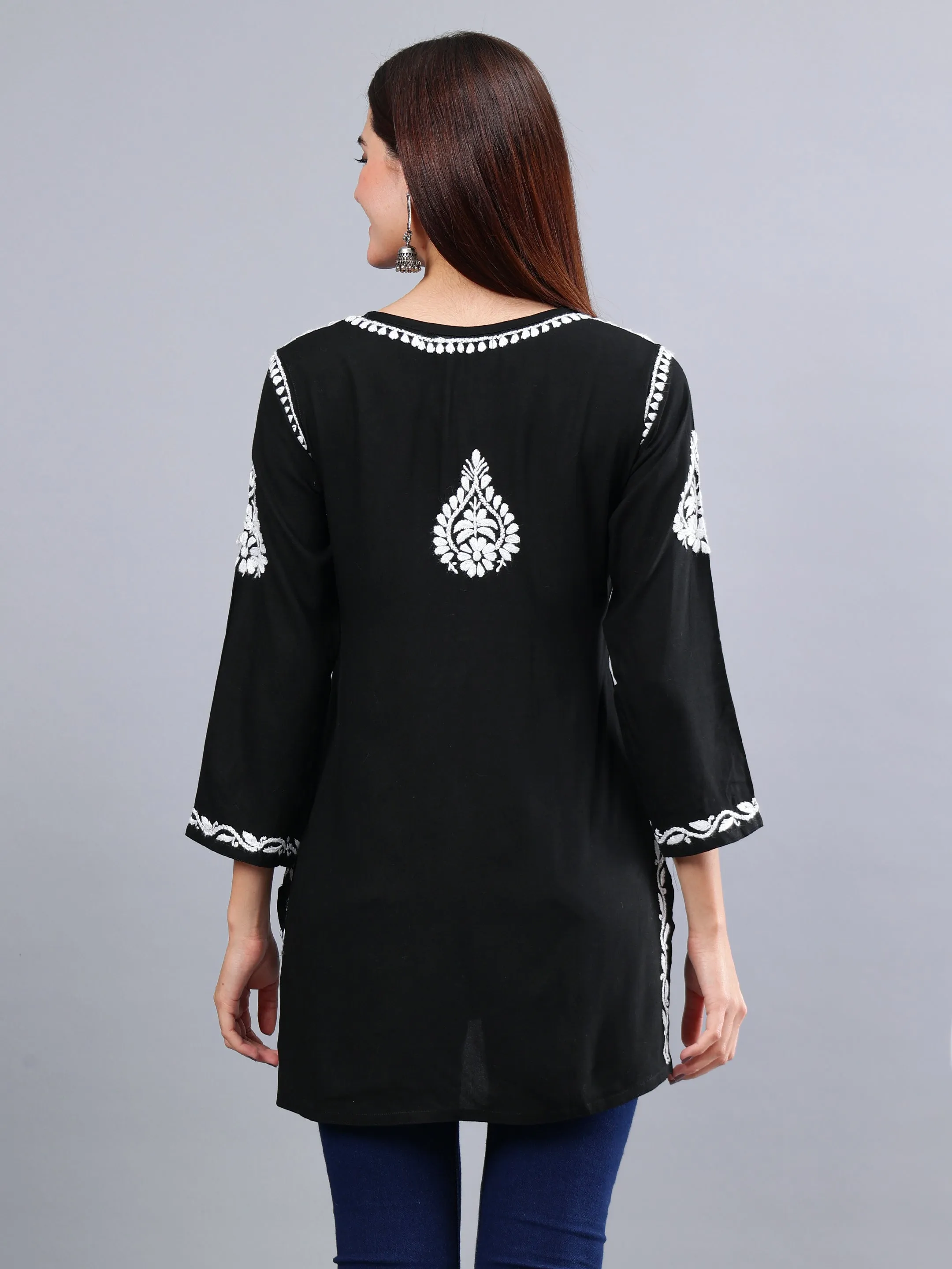 Black Rayon Chikankari Short Tunic