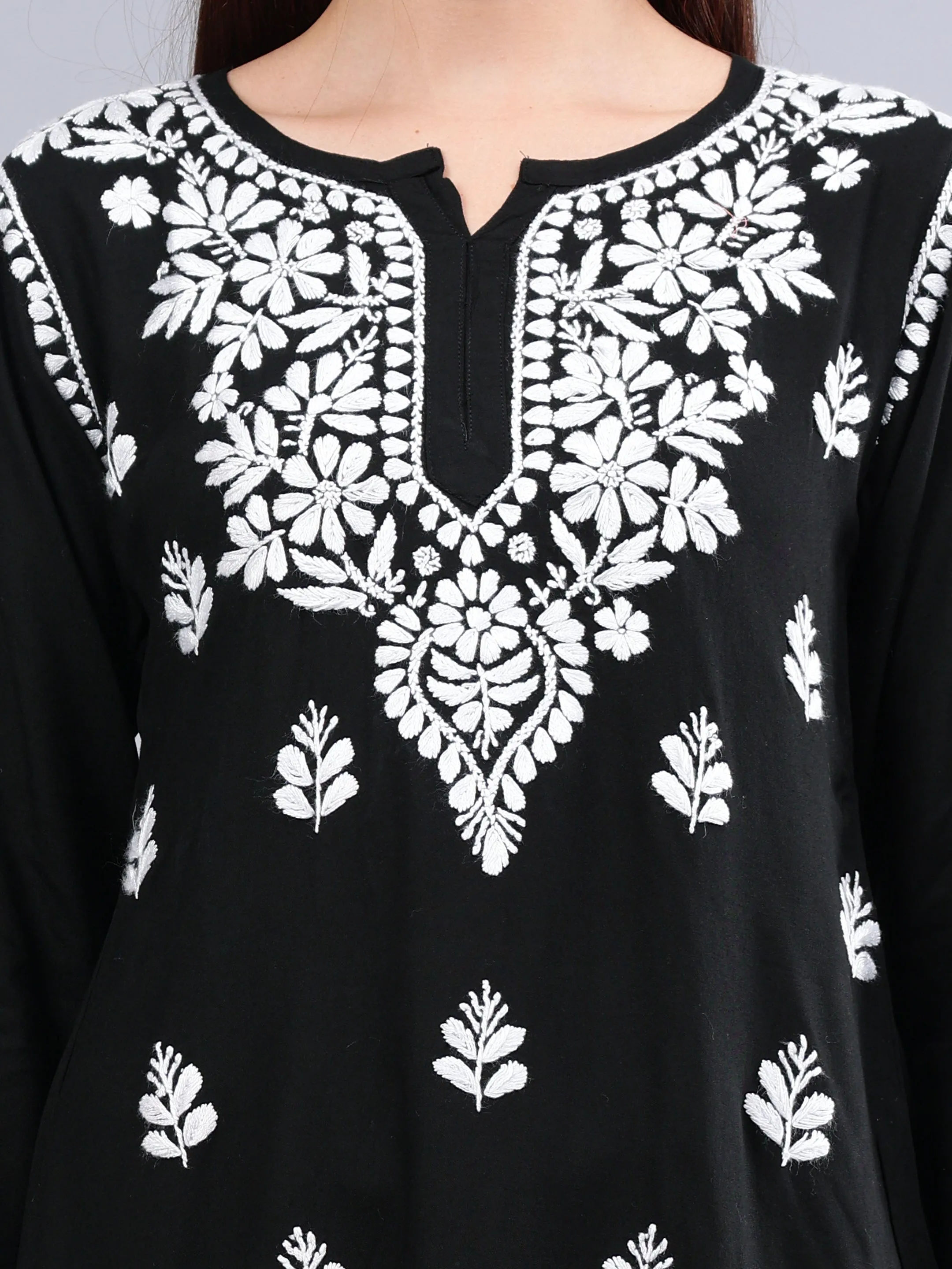 Black Rayon Chikankari Short Tunic