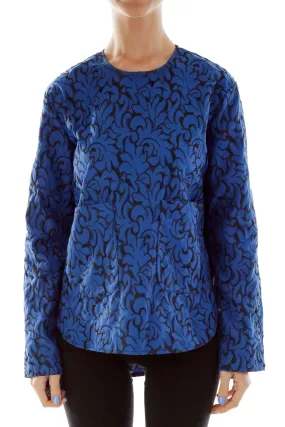 Blue Black Embroidered Pocketed Top