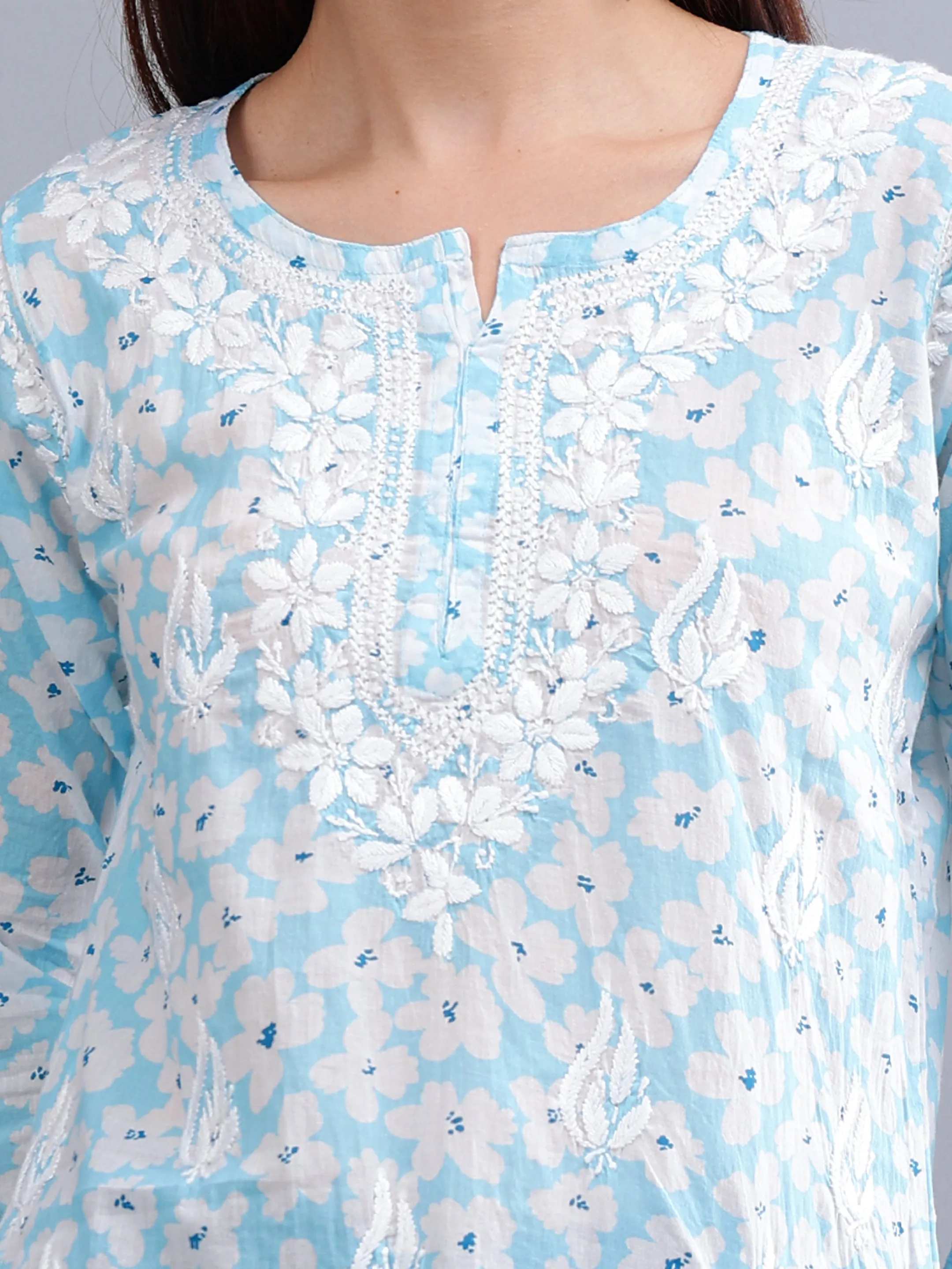 Blue Mulmul Embroidered Chikankari Short Tunic