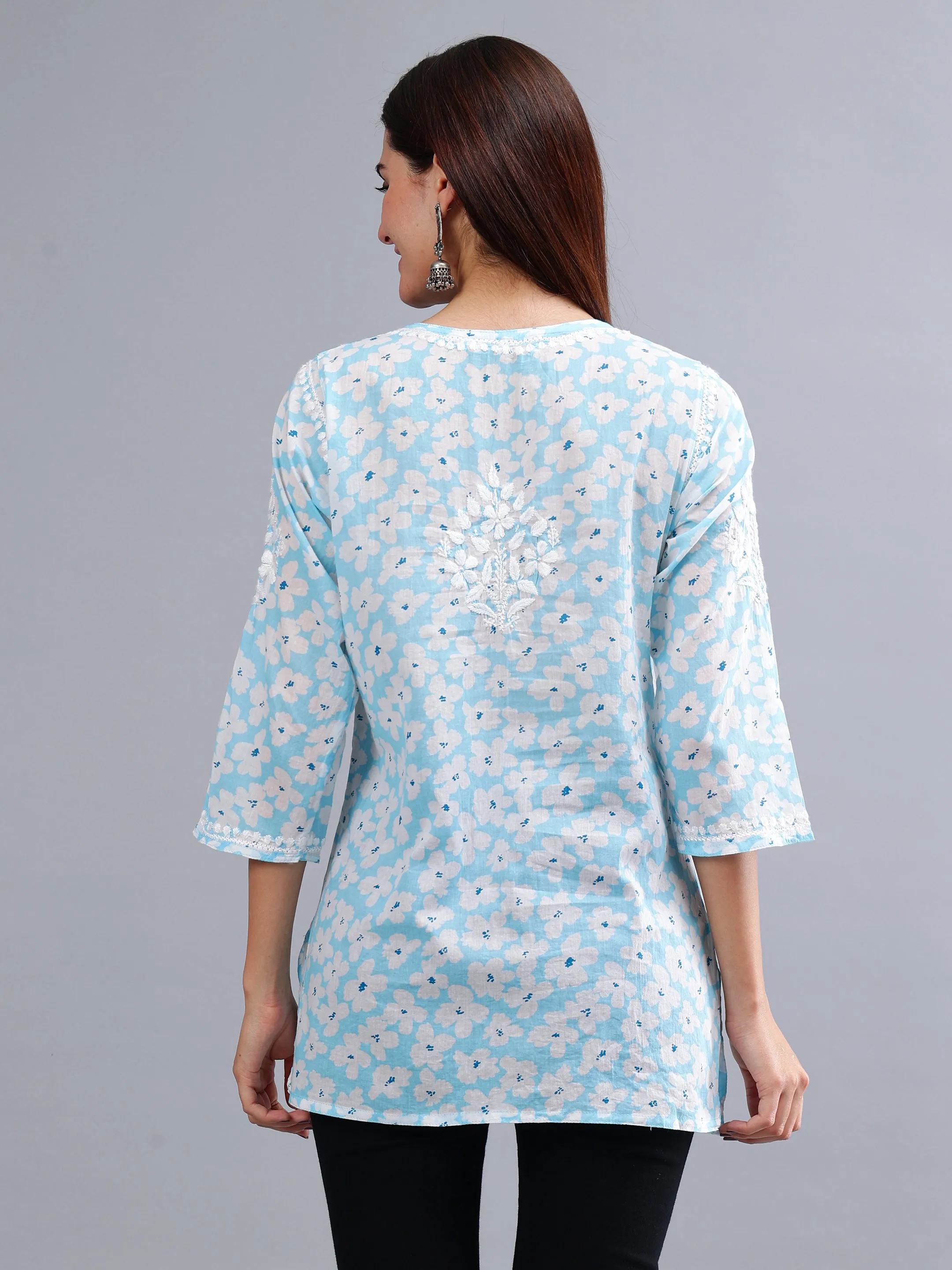 Blue Mulmul Embroidered Chikankari Short Tunic