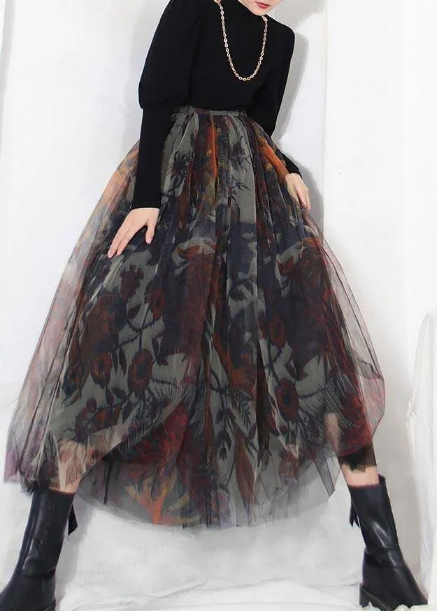 Boutique Black Print asymmetrical design Tiered  Skirt Summer