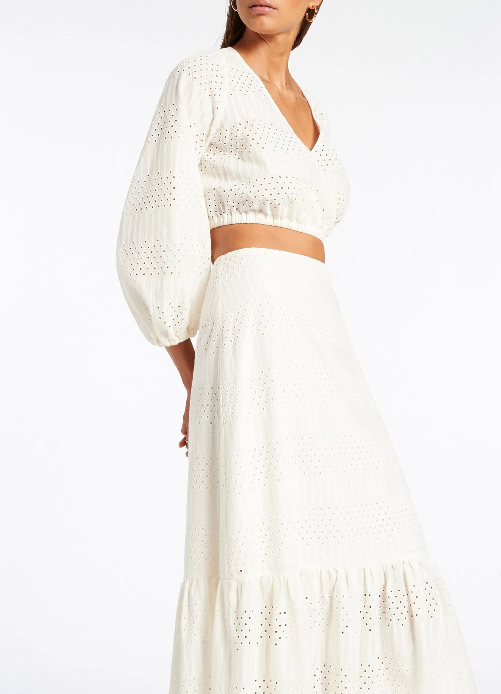 Broderie Tiered Maxi Skirt - Cream