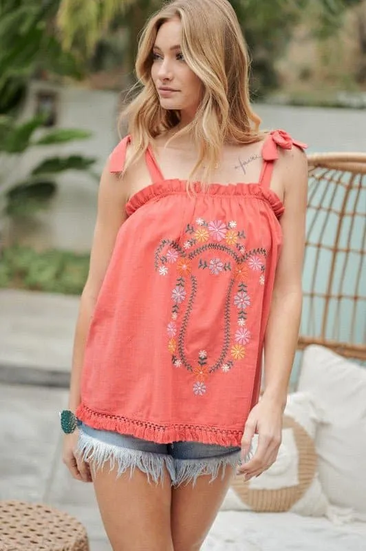 Casual Fun Embroidered Tank Top