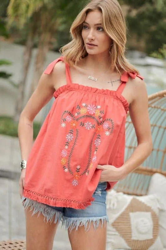 Casual Fun Embroidered Tank Top