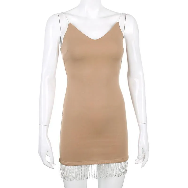 Chain Strap Soild Tight Bodycon Short Dress