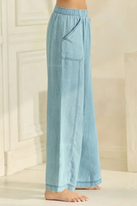 Chambray Palazzo Pants