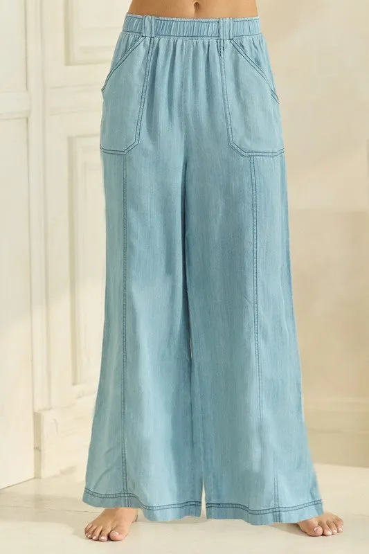 Chambray Palazzo Pants