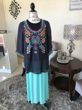 Charcoal Embroidered /Tunic Top