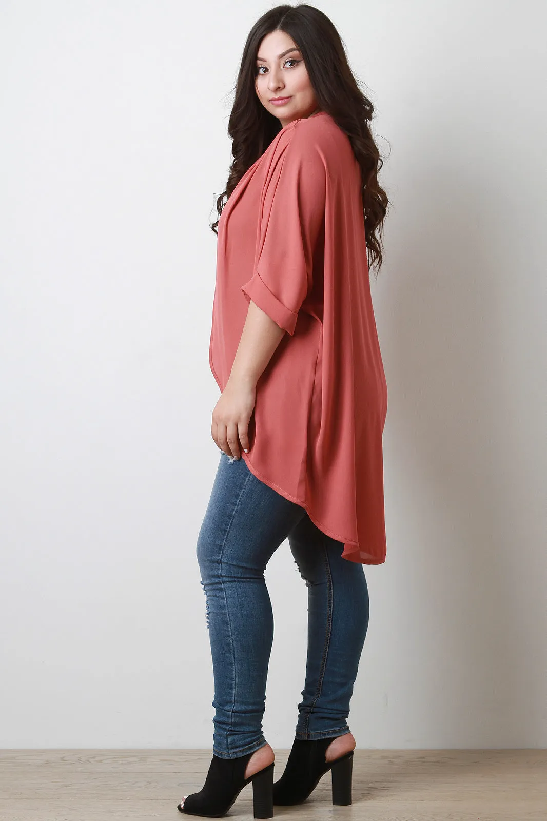 Chiffon High Low Open Front Cardigan