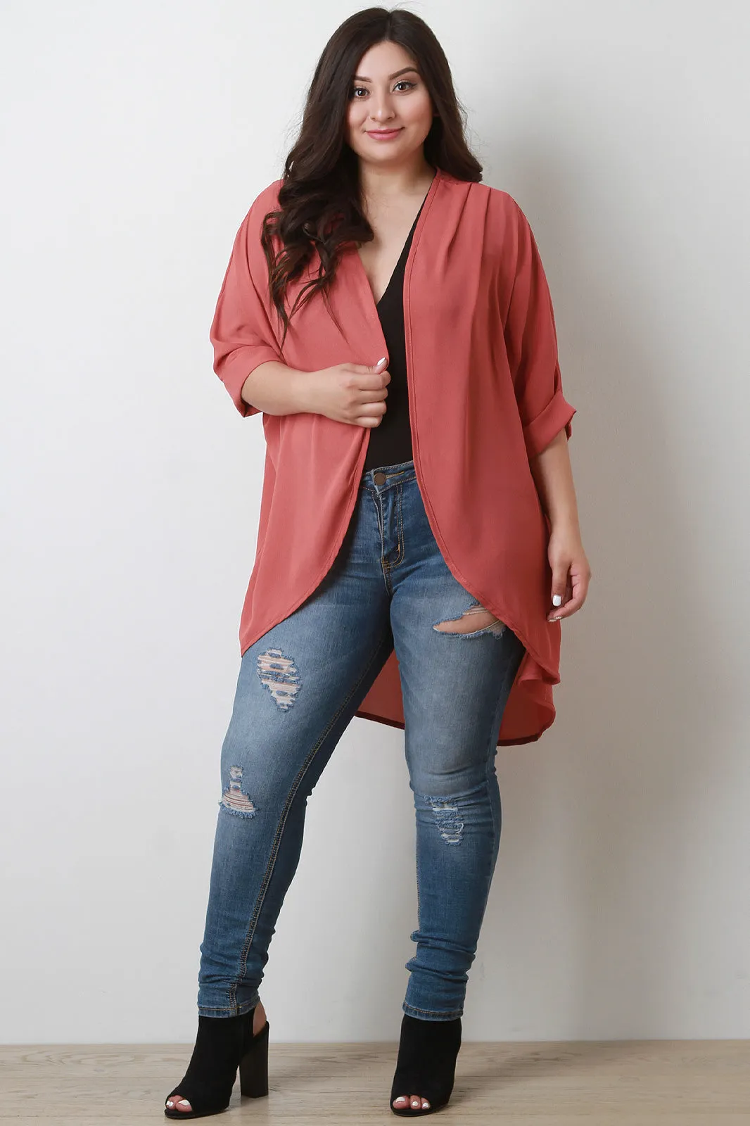 Chiffon High Low Open Front Cardigan