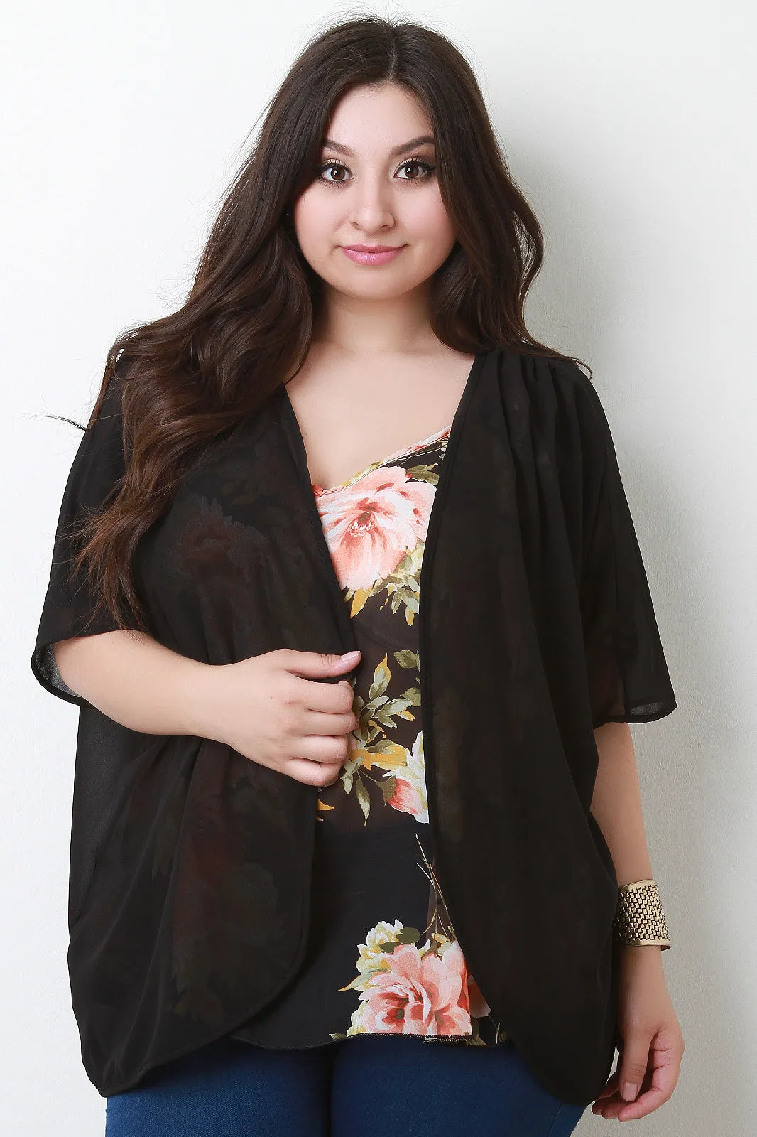 Chiffon Open Front Cardigan