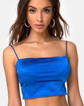 Cinia Crop Top in Satin Saphire Spandex