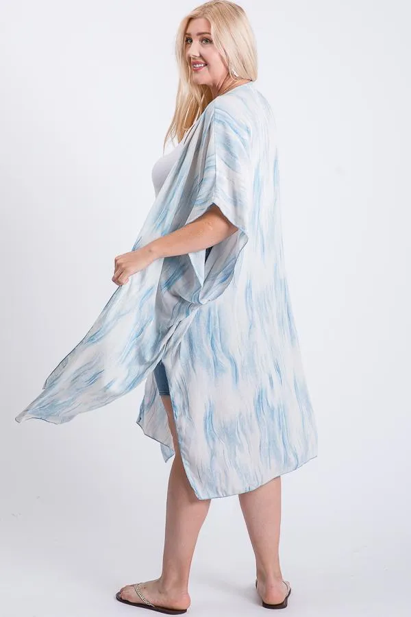 Cloud Print Short Sleeve Maxi Kimono