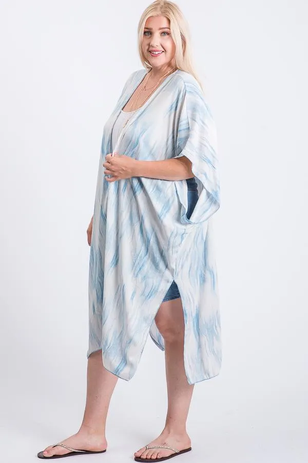 Cloud Print Short Sleeve Maxi Kimono