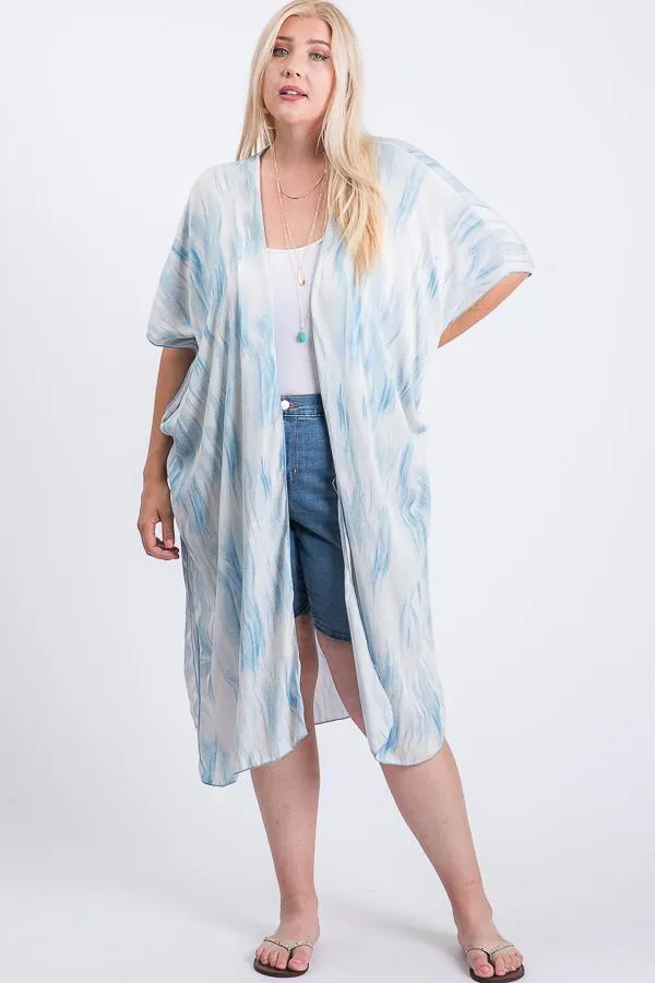 Cloud Print Short Sleeve Maxi Kimono