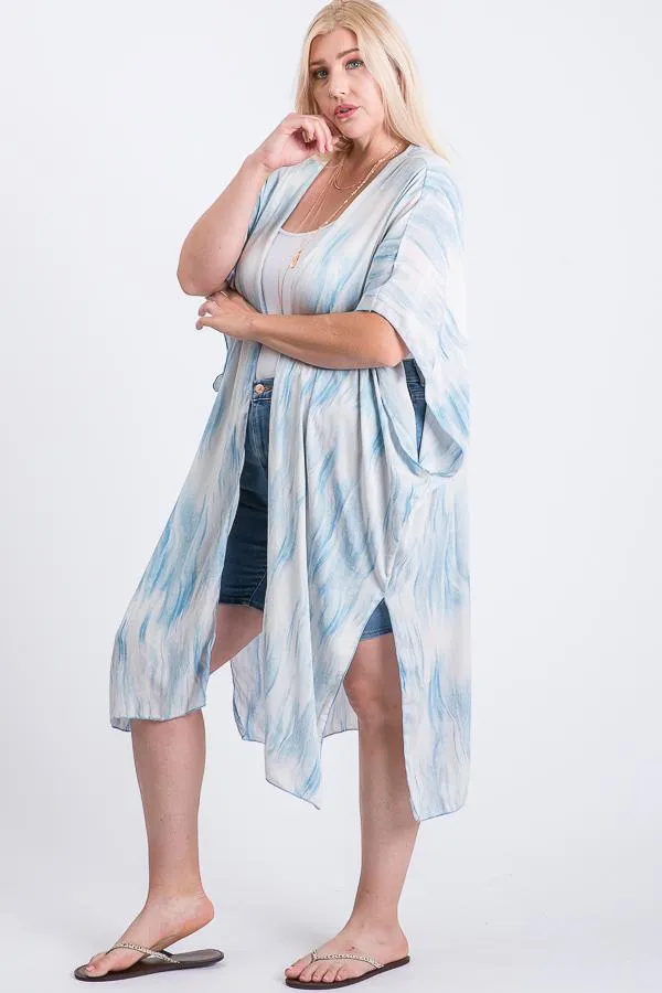 Cloud Print Short Sleeve Maxi Kimono