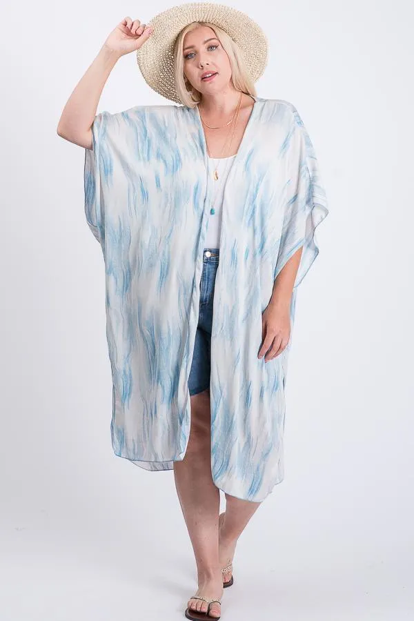 Cloud Print Short Sleeve Maxi Kimono