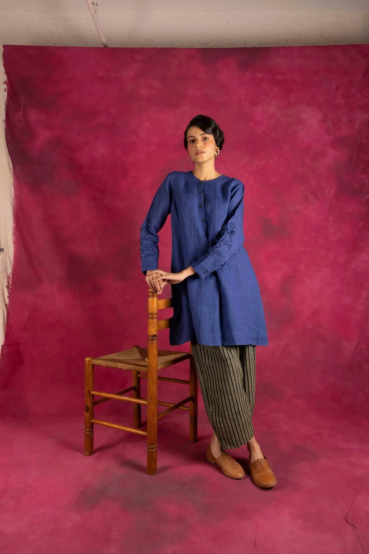 Cobalt Linen Placket Tunic & Zest Baggy Pants