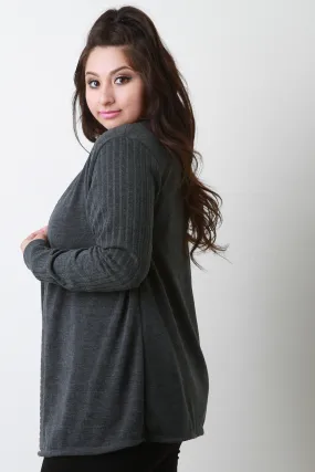 Collarless Open Front Cardigan