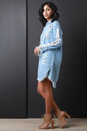 Corset Lace-Up Sleeves Denim Shirt Dress