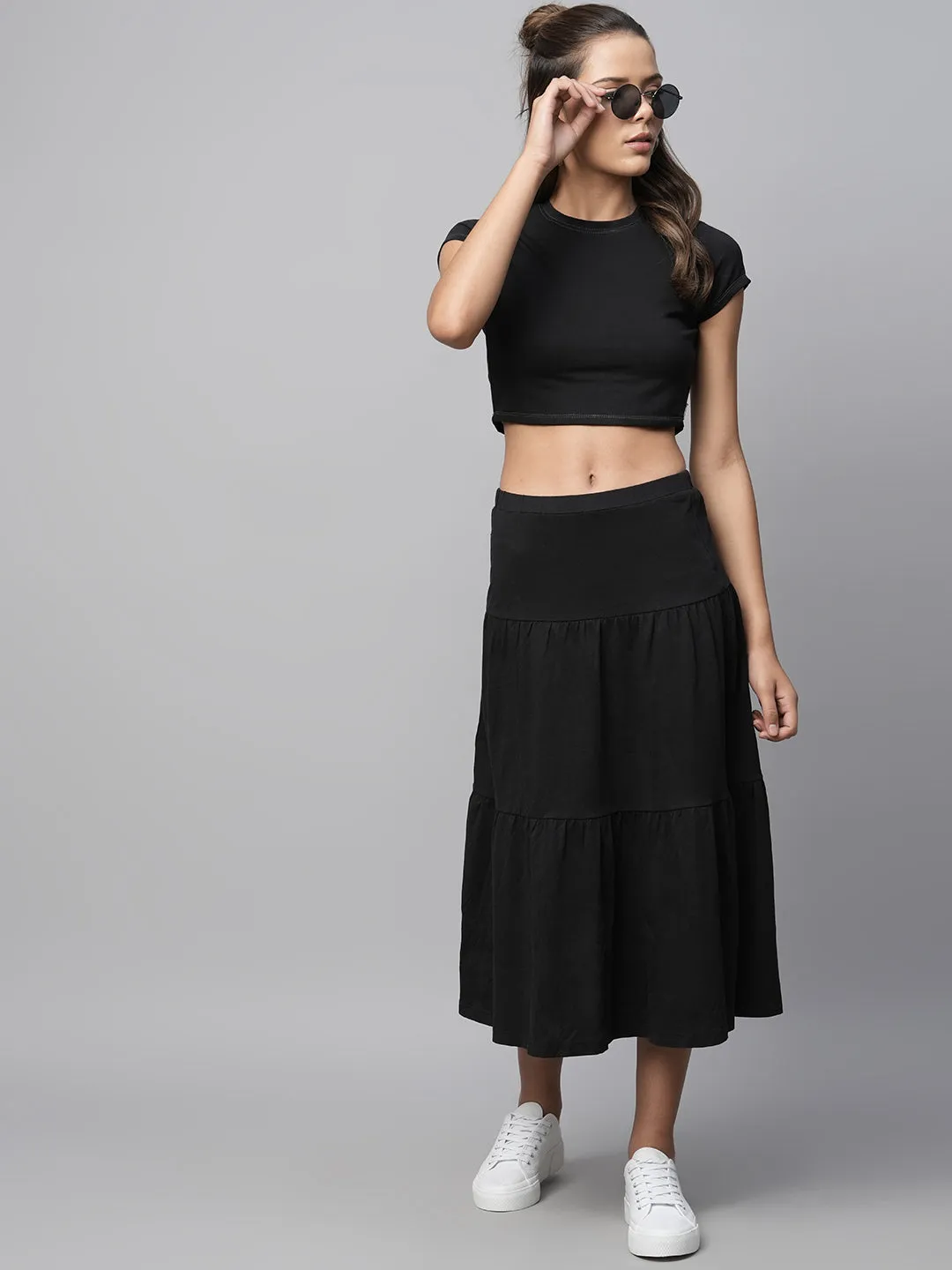 Cotton Jersey Tiered Skirt