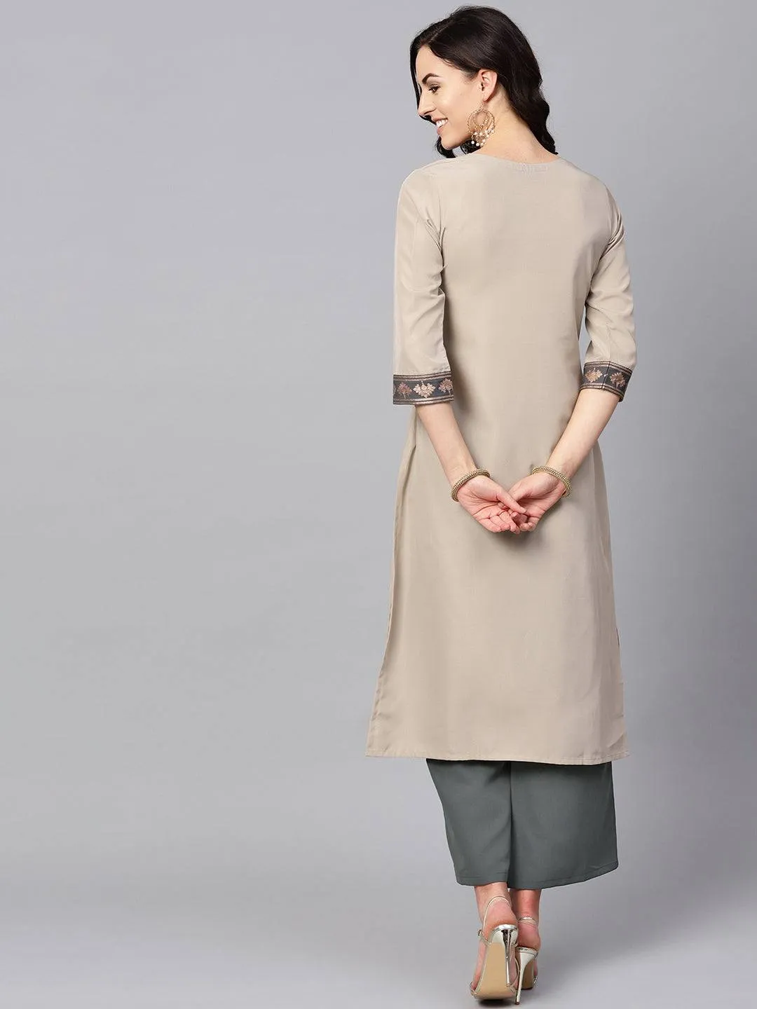 Crepe Beige Kurta Palazzo Set