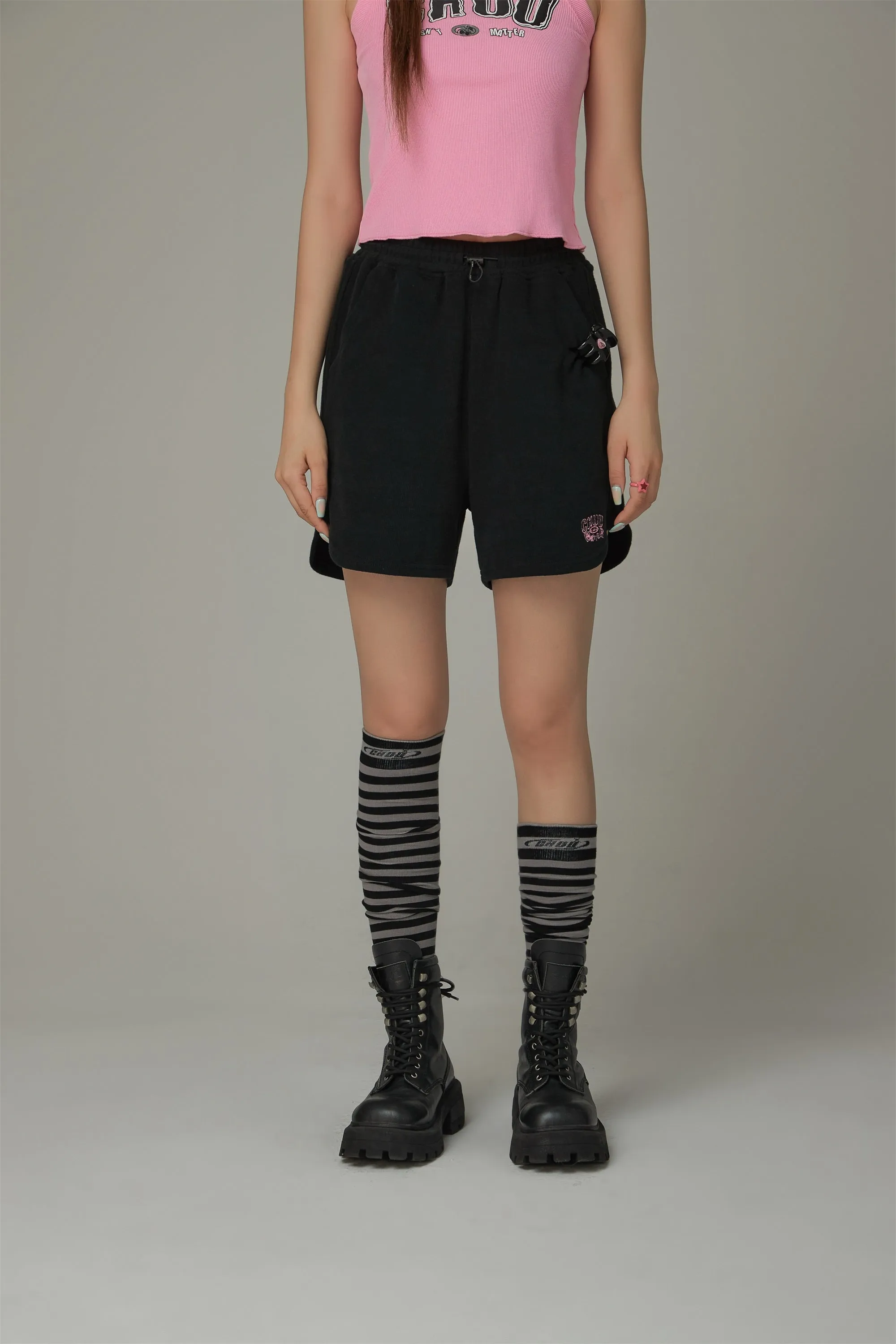 Elastic Waist Drawstring Sporty Shorts