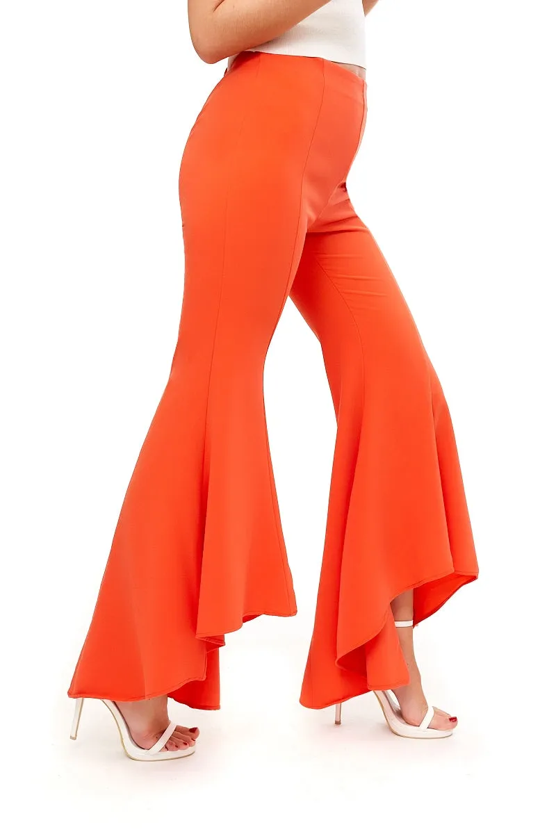 Emily - Orange Asymetric Flared Trousers