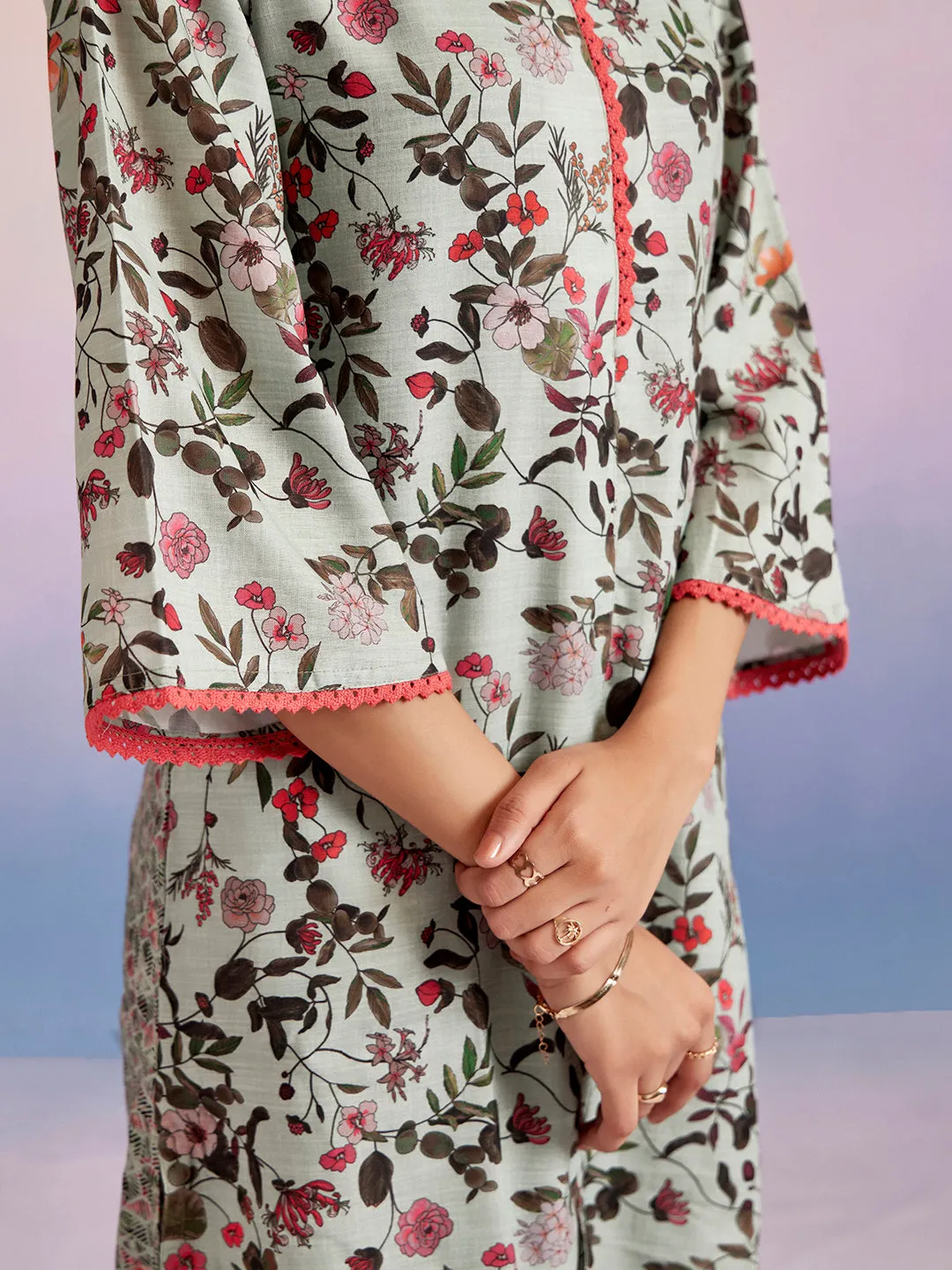 Floral Printed Straight Kurta With Palazzo Set