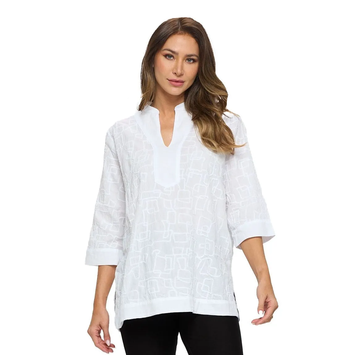 Focus Embroidered Tunic Top in White - EC-426-WT - Size S Only!