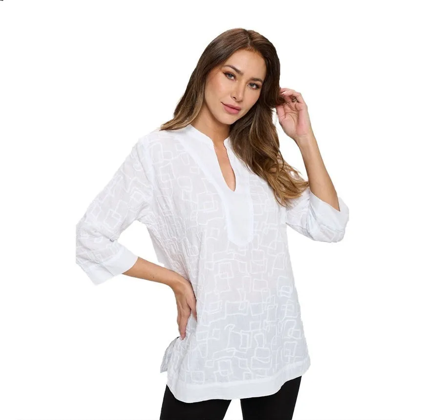 Focus Embroidered Tunic Top in White - EC-426-WT - Size S Only!