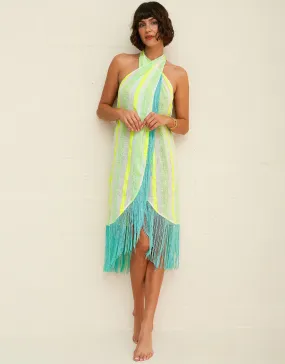 Fringed Crossover Dress - Neon Yellow