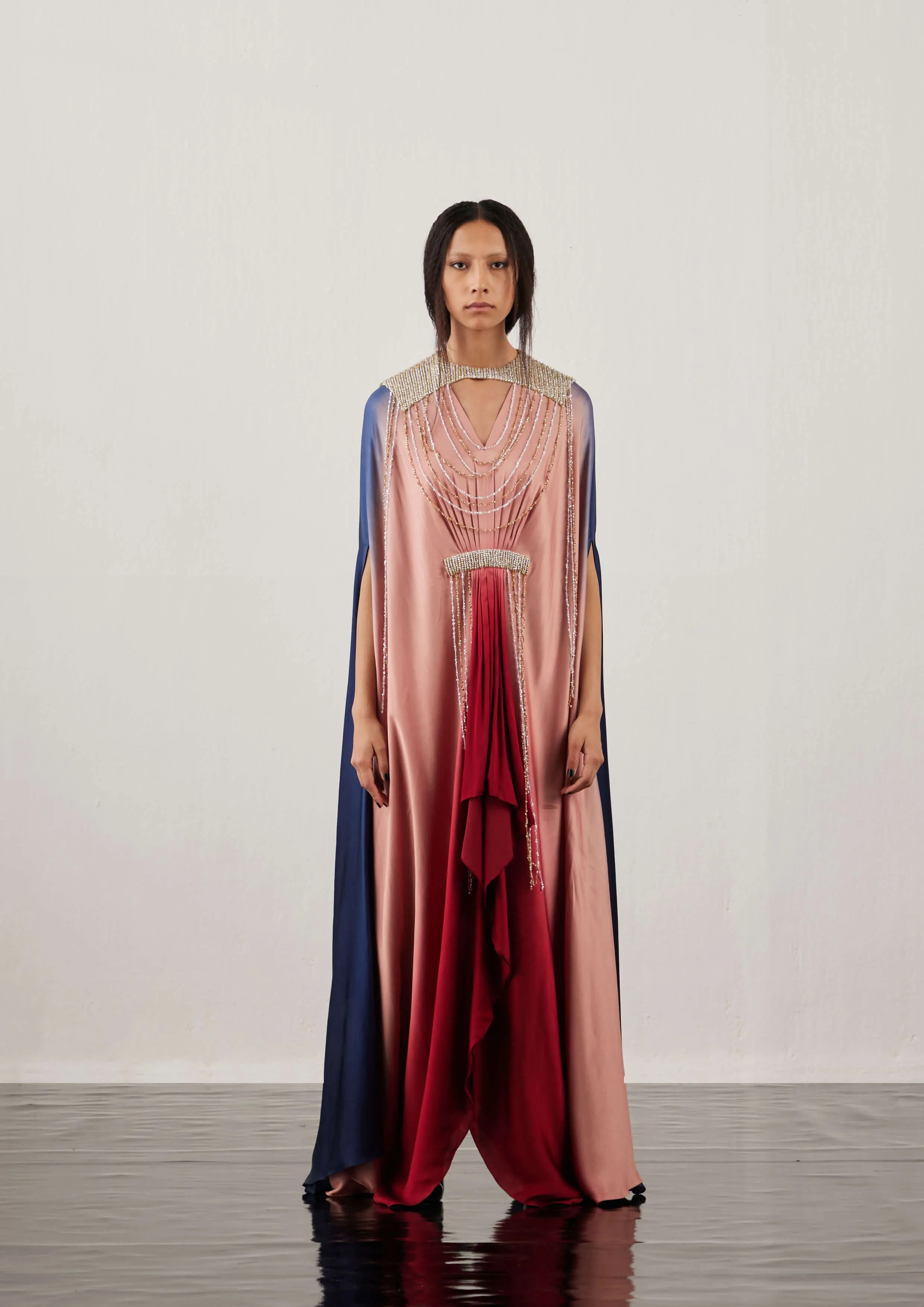 Fringed Full-Length Satin Kaftan