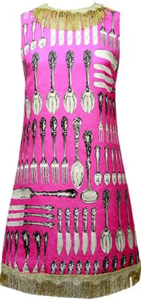 Fringed Utensil Print Mini Dress