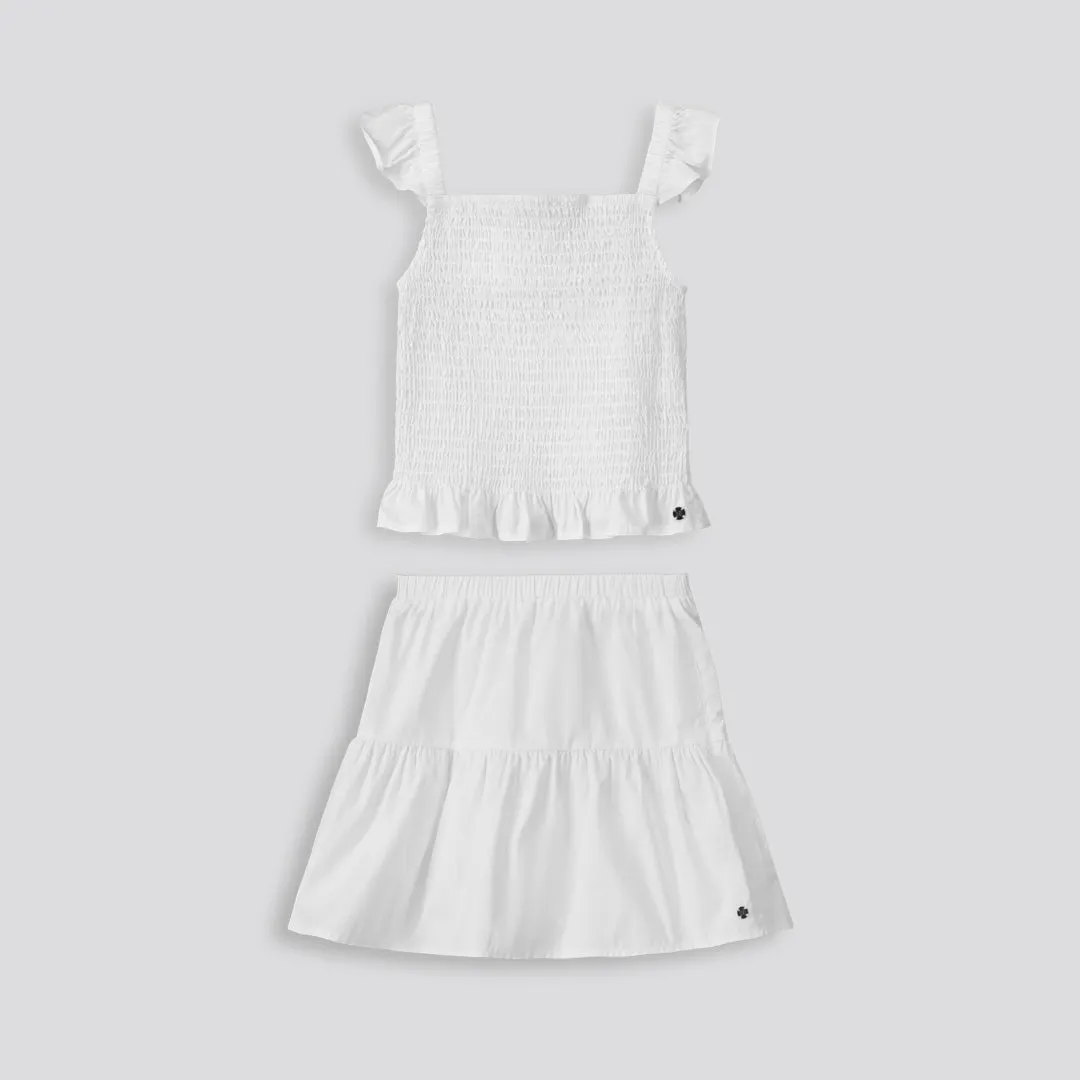 Girls Tiered Mini Skirt _ 153581 _ Optic White